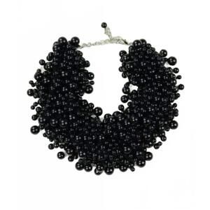 NEW CROWN LINEN women's onyx cluster necklace in black